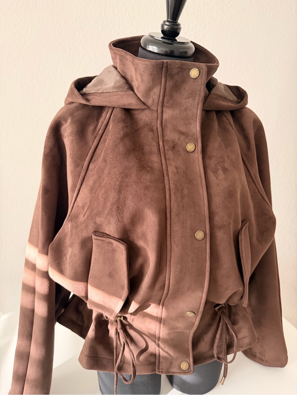 Rebecca Minkoff Chocolate Brown Hooded Suede-Effect Bomber